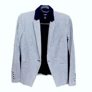 MNG Mango Suit stripes navy blue white blazer jacket 2